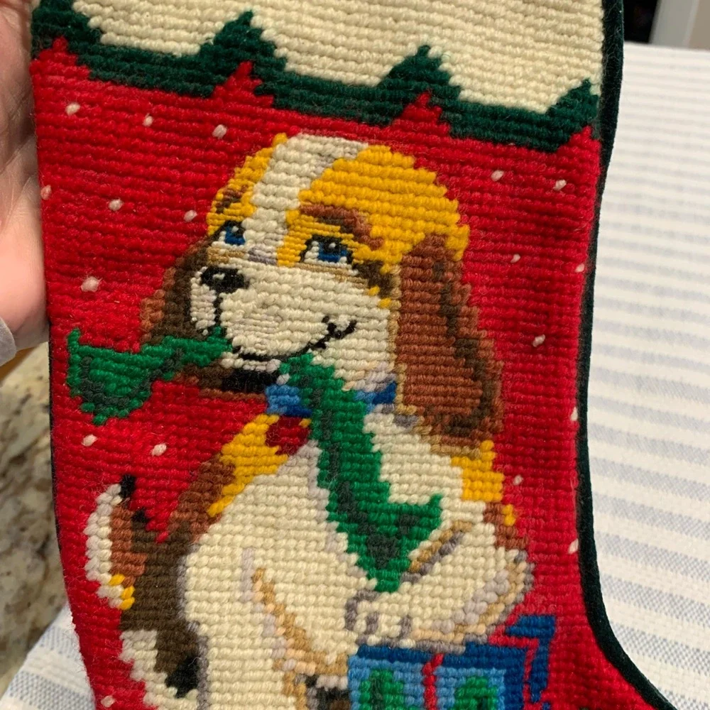 Vintage Needlepoint Christmas Stocking